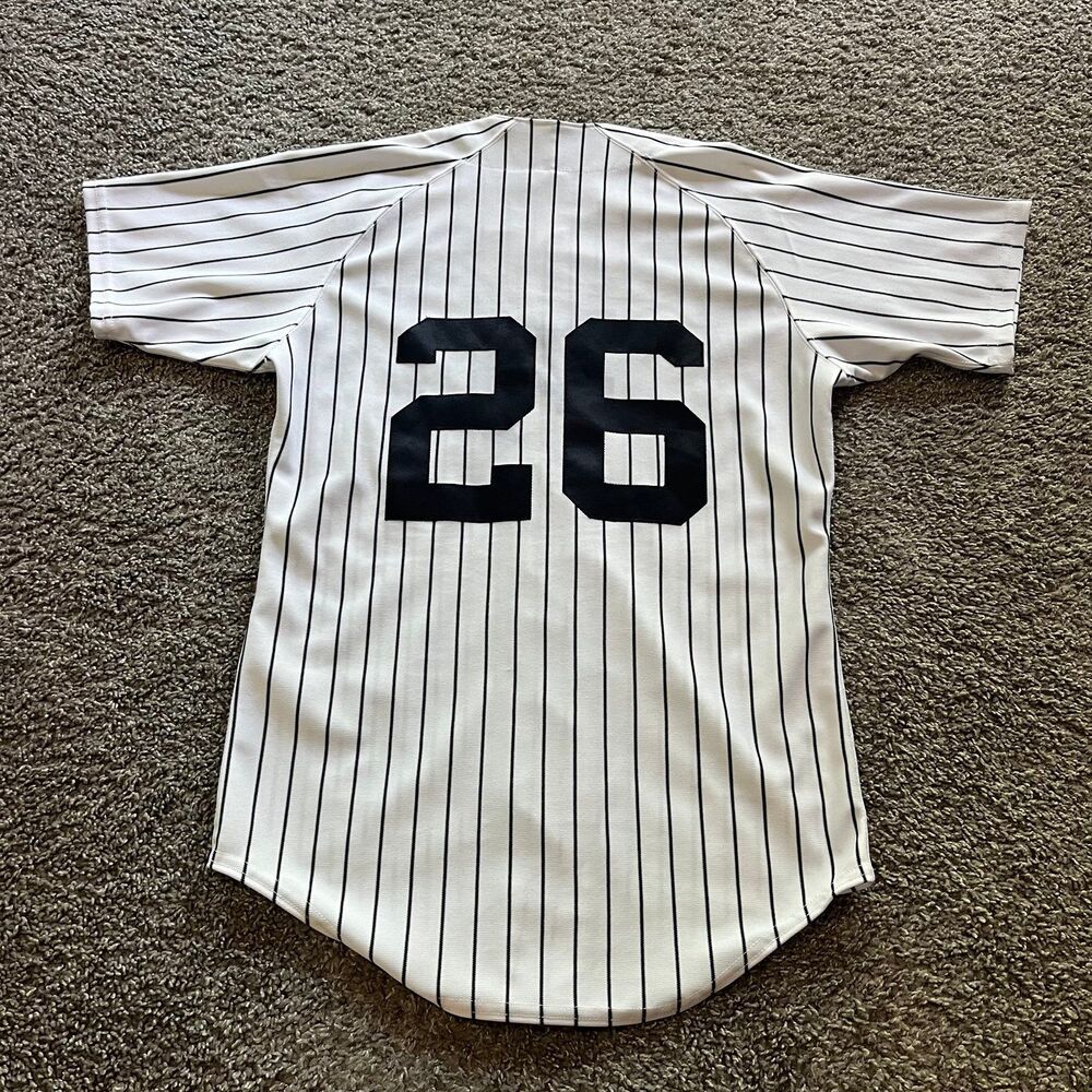 Vintage 90s Wilson New York Yankees Baseball Jersey Pinstripe White Black Sz 36 - Picture 2 of 8